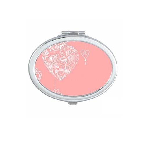 Miroir ovale de poche de Saint Valentin compact et portable avec motif rose et coeur blanc