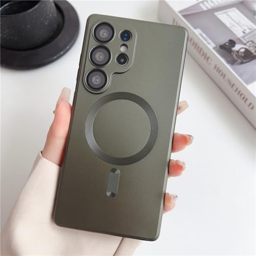 Coque souple S25 Plus étui magnétique de luxe protection objectif vert armée