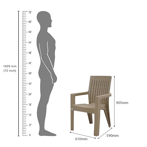 Image of Supreme Furniture Olympia Plastic Arm Chair Set of 2 | 40 Months Warranty*|Chair for Home Garden Office Living Room Cafeteria Restaurant Hotel Resort | Dark Beige
