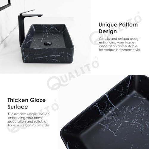 Image of QUALITO Designer Table Top Wash Basin for Bathroom, Living Room, Hall, Dinning Room | Big Size Ceramic Vessel Sink /Basin | Matt Finish Marble Vanity Basin (24x14x5 Inch, Livon)