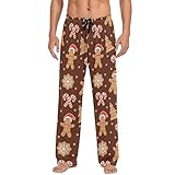 Plaaee Men's Pajama Pants Christmas Gingerbread Man Cookies Candy Cane Sleep Lounge PJ Bottoms Sweatpants L