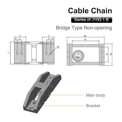 Chaîne porte-câbles sans clip d'ouverture structure monobloc plastique 10x10mm 1m