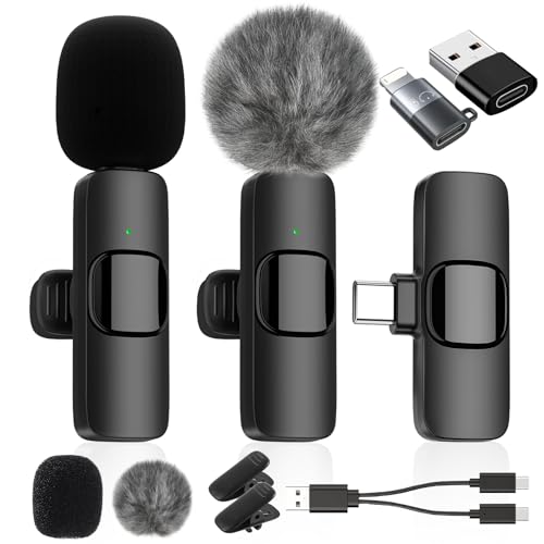 Micro Cravate sans Fil pour iPhone/iPad/Téléphone Android/Ordinateur Portable, IUMAKEVP Plug-Play Microphone à Clipser Revers avec Réduction du Bruit pour...