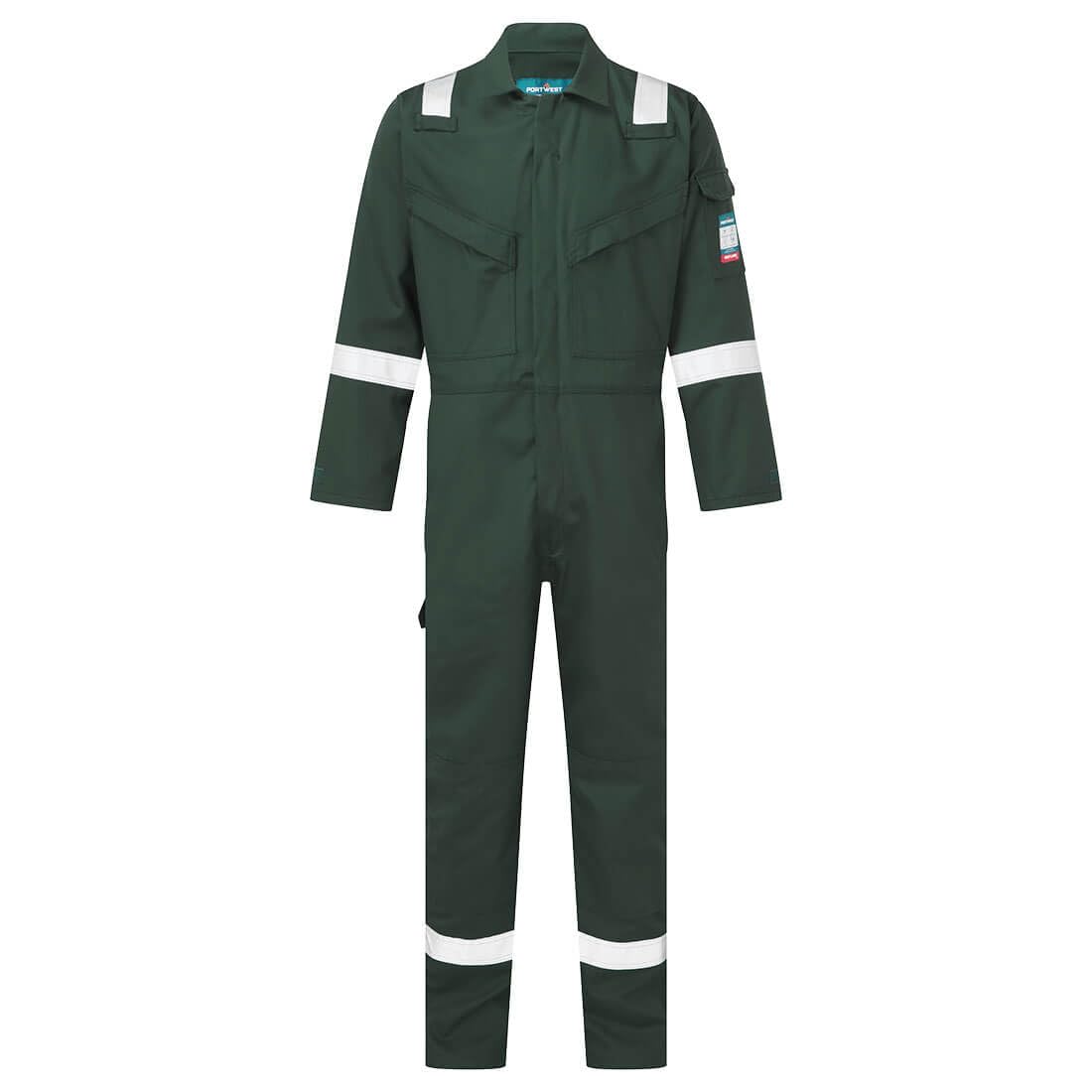 Portwest FR50 Men's Bizflame Work FR Coverall Flame Resistant Hi Vis Anti-Static Arc Proof Safety Overalls Reflective Knee Pad Pockets CE Certified Offshore Workwear, Green, XXL