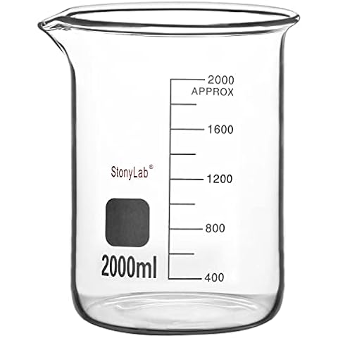 stonylab Glass Beaker, 1 Pack Borosilicate Glass Graduated Low Form Griffin Beaker with Pouring Spout Lab Beaker, 2000 ml Cover