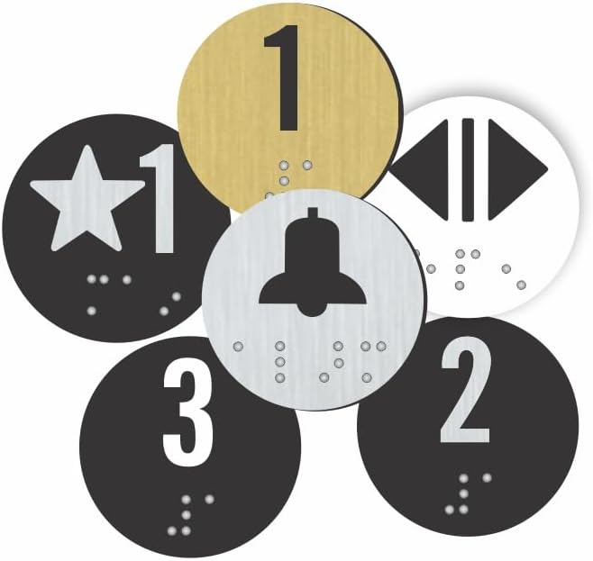 Elevator Cab Car Braille Button Plates, Circle Shaped, 1.35” and 1.5” Diameter Options, Adhesive mount, Made in USA