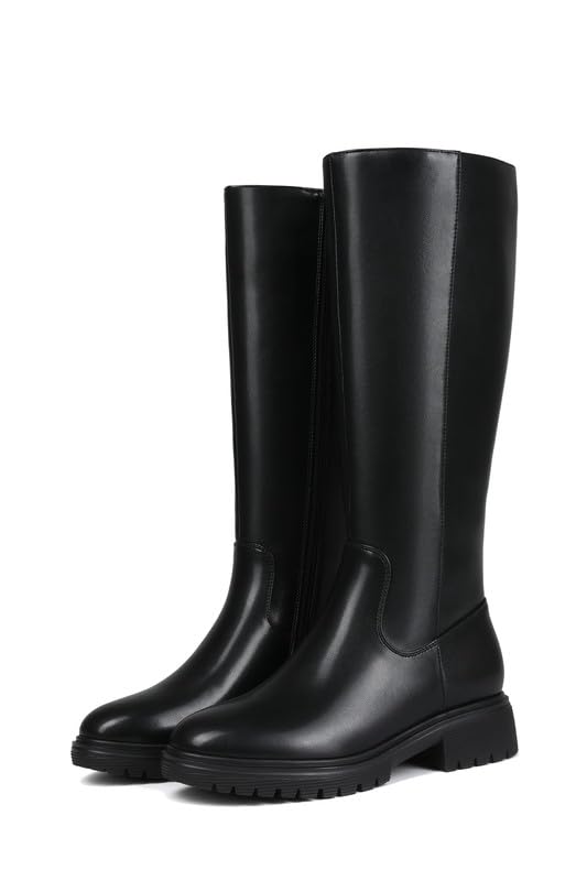 Image of ZJA Knee High Boots Women Platform Round Toe Low Flat Heel Fall Riding Fashion Tall Boots Long Clearance Boots