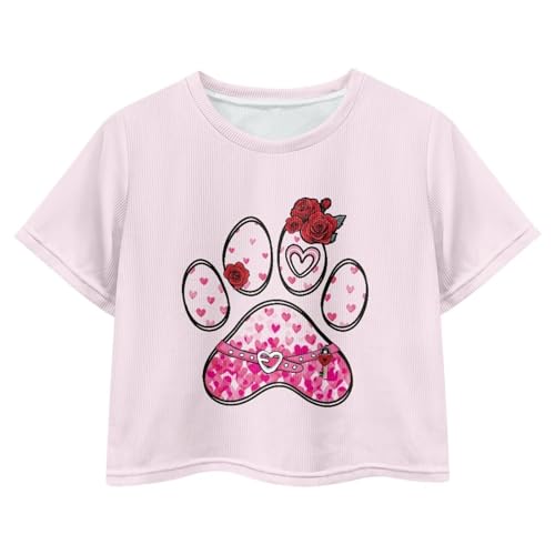 Image of Kids T Shirt Short Sleeve Crop Tops for Girls Summer Clothes Pullover Tees Shirt 5-14