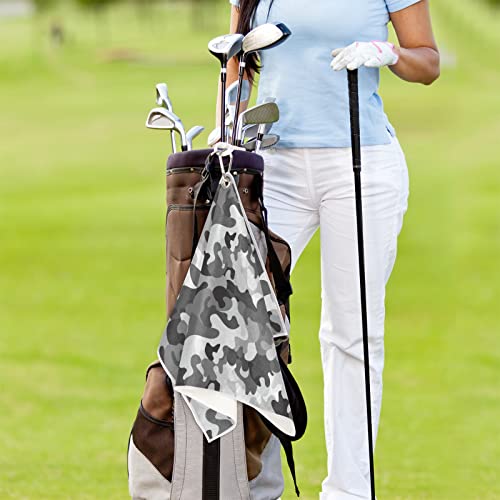 Pardick Grey Black Camo Camouflage Golf Towel, Absorbent Water Microfiber Golf Towel For Golf Bags With Clip Golf Bag Towels Golf Accessories For Men Women, Great Gift For Golf Fan, 24 X 15Inch #TOP6