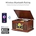 FEKTIK Bluetooth Record Player 10 in 1, 3-Speed Turntable for Vinyl with Speakers, LP to MP3 Converter, CD, Cassette Player, FM Radio, Wireless Streaming | Mahogany