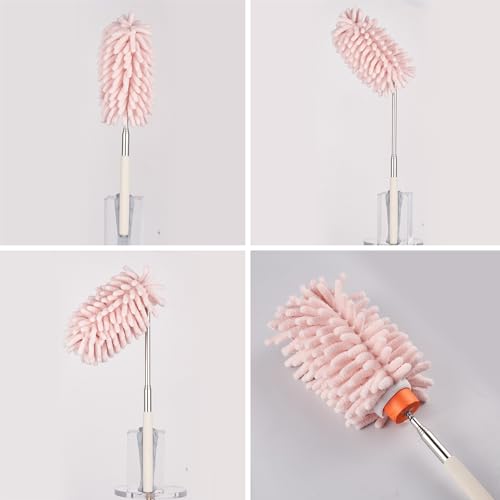 Image of Pink Retractable Microfiber Duster for Cleaning Extendable Feather Duster Household Cleaning Tool for Cleaning Car, Office, Window, Furniture