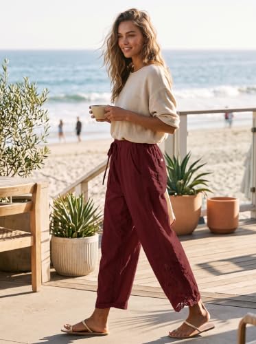 Image of Acelitt Women Casual Lightweight Drawstring Elastic Waist Pants with Pockets, S-XXL