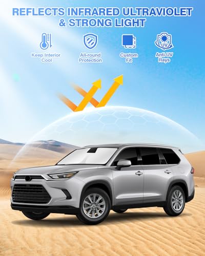 Image of Canvcle Sunshades for 2024-2025 2026 Toyota Grand Highlander Accessories Windshield Sun Shade Side Rear Window Shade Cover Sun Visor Shield Privacy Protection for Camping Keep Vehicle Cool Black 8PCS