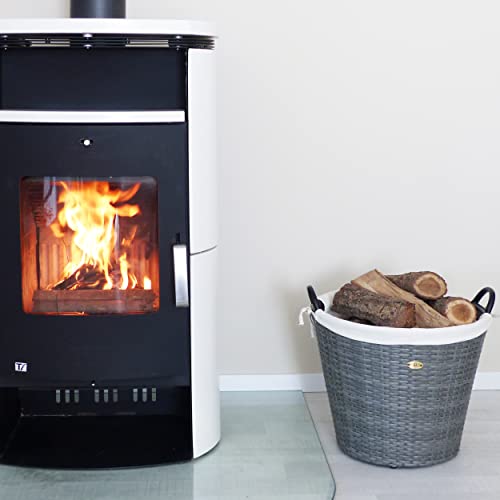 HABAU Feuerholzkorb mit waschbarem Stoffeinsatz, Holzkorb aus extrem robustem Polyethylen mit Metallrahmen - Korb mit 42 cm Durchmesser (Grau, Klein)