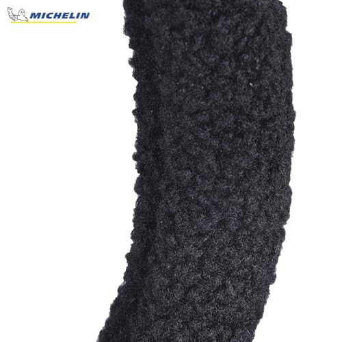 Image of MICHELIN iFit Premium Faux Leather Steering Wheel Cover- Black Fur Stich, DIY - No Tools Required to fit, iFit Technology Stretches to fit 14.5 inch & 15.5 inch Inches Most Steering Wheels