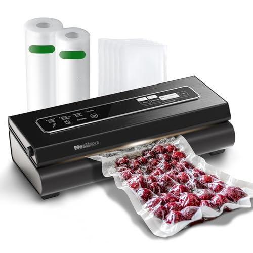 Mesliese Macchina Sottovuoto Alimentare 90Kpa Potente Dispositivo di Sottovuoto, 6 in 1 Compatto Macchina Imballaggio Alimenti, 2 Rotoli Sacchetto e 5 Sacchetti pretagliati (Grigio-VF)