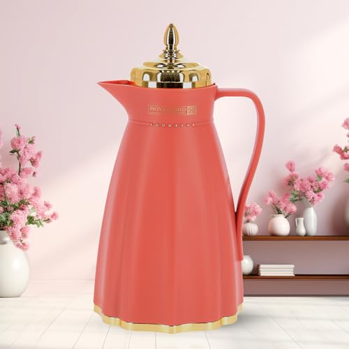 Royalford Glass Vacuum Flask | Vacuum Insulated Tea Carafe 1000ML | Heat & Cold Retention, Thermal Insulated Airpot | Insulated jug Preserves Flavor & Freshness, Household Office Kettle Jug, Brown