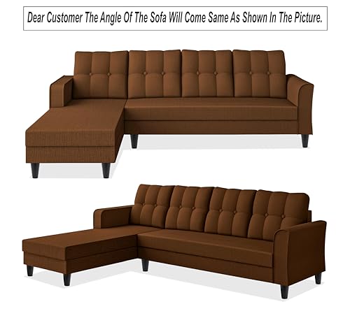 Image of Adorn India Maddox Tufted L Shape 6 Seater Sofa Set LHS (Brown) (3 Year Warranty)