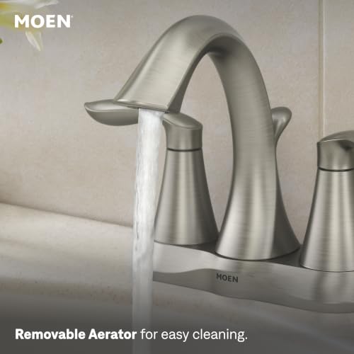 Image of Moen Eva Brushed Nickel Two-Handle 4-Inch Centerset Bathroom Faucet with Drain Assembly, Bathroom Faucets for Sink 3-Hole, 6410BN