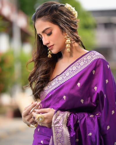 Image of Sugathari Women's Maroon Banarasi Kanchipuram Art Silk Saree for Women - Traditional Wedding & Party Saree with Blouse Piece - Ethnic Indian Silk Saree for Bridal, Festive (KS-156)