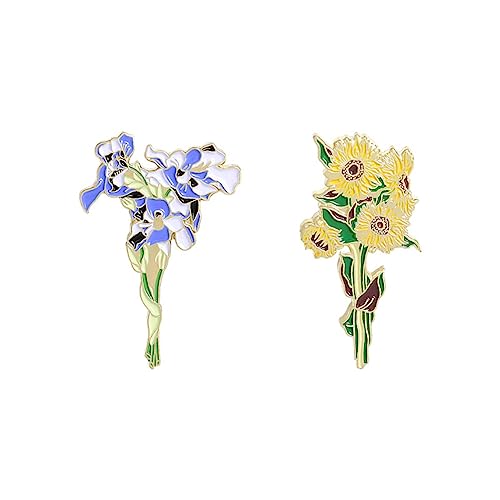 Spille smaltate a forma di fiore – Spilla smaltata con iris e girasole – Bouquet di piante in stile cartone animato, gioielli regalo per amante, fidanzata