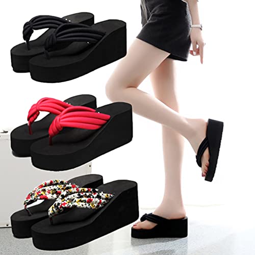 Holibanna Chinelo feminino plataforma de salto alto para praia preto chinelos antiderrapante chinelo