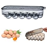 🍳【Gran capacidad】Cada recipiente de plástico para huevos puede contener hasta 16 huevos, lo cual es seguro y estable, no es fácil de romper, y una caja de almacenamiento de huevos transparente con ranuras de 2.5 cm es ideal para mantener los huevos seguros y mantener la frescura