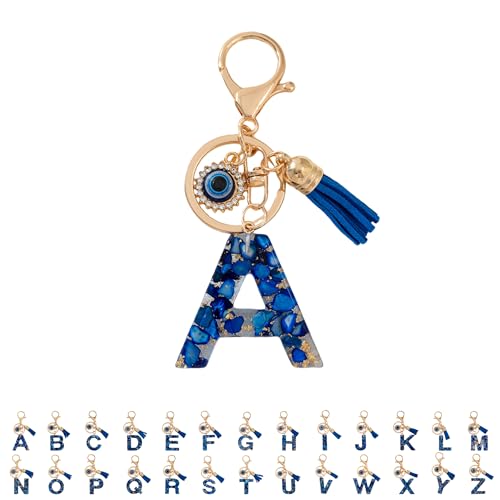CBHTMY Llaveros Letras Iniciales Ojo Azul, Llavero Ojo Turco Personalizado con Letra, Llaveros Originales para Mujer y Niña, Porta Llaves Protección para Mochila y Coche (A)