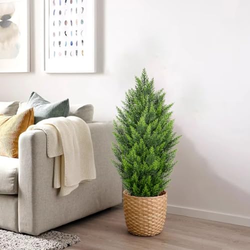 Briful 3Ft. Cedar Topiary Trees Artificial Outdoor Set Of 2 Realistic Faux Cedar Pines, Uv Resistant Fake Shrubs Cypress Trees, Potted Floor Plants For Home Decor Indoor Farmhouse Patio Door thumb #3