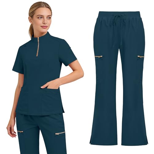 Gargey Scrubs for Women - Zip Front Top & Flare Pant Stretch Nursing Women’s Scrubs Set Medical Uniform - image 1