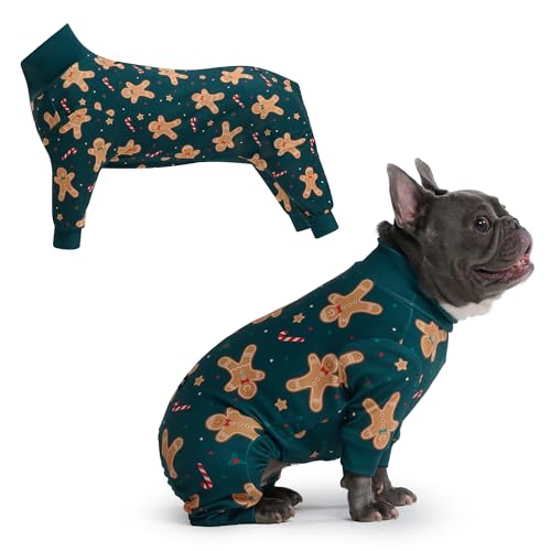 Image of Spark Paws Dog Christmas Pajama, Dog Recovery Suit Male, Onesie, Ultra-Soft and 4-Way Stretch, for Small Medium and Large Breeds - Gingerbread Man - XL