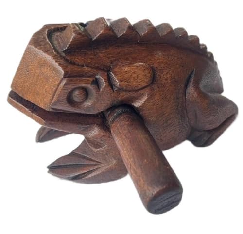6 Inch Dark Brown Guiros Percussion Instruments Wooden Frog, Wooden Frog Musical Instrument Home Decor Handcrafted Decoration (6