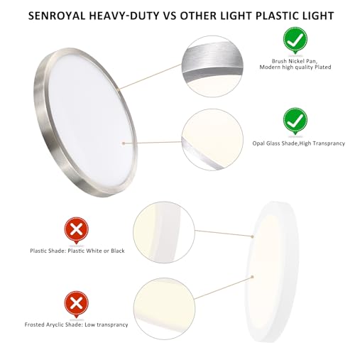 Image of 12 Inch Flush Mount LED Ceiling Light Fixture, Slim Dimmable Flush Mount Light for Kitchen, Metal and Glass Modern Ceiling Light for Low Ceiling, Bedroom, Laundry, Brushed Nickel, 22W, 3000K, 2 Pack