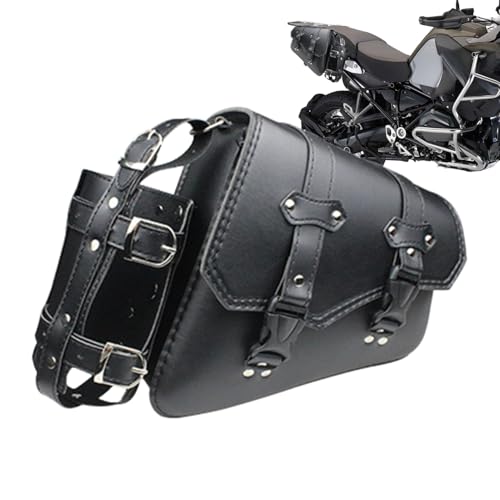 Rangement latéral pour moto Genérico en cuir noir avec sangles de fixation réglables