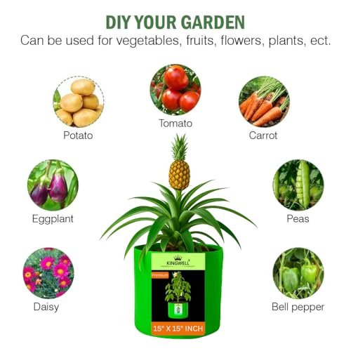 Image of Kingwell grow bags 15x15 inch pack of 20 Grow Bag For Terrace Garden Leafy Vegetable Plant Grow Bags Fruits Growing Containers For terrace Gardening