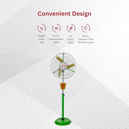 Image of Almonard 450mm Pedestal Air Circulator Fan | Heavy Duty | Industrial | 1440 RPM High Speed | With Full Copper Motor | For Factory & Warehouse | Metal Blades | 1 Year Warranty
