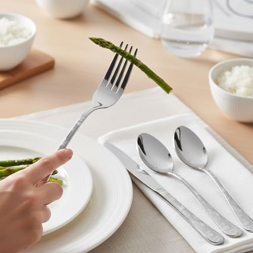Image of 15 Pcs Silver Floaral Stainless Steel Cutlery Set for Dining Table with Spoons and Forks Set + Butterknives - The Perfect Tableware /Flatware