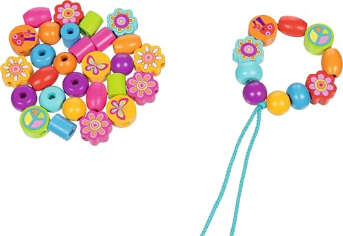 goki 58311 - Kit de perles Love & Peace - Kit de bricolage 42 pièces en bois et textile dans une boîte de rangement - À partir de 3 ans - Série goki66