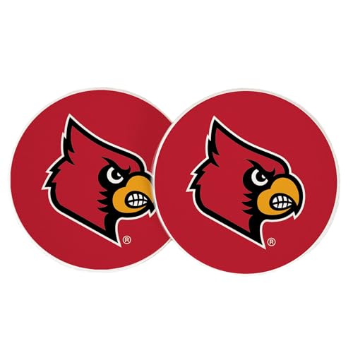 Desert Cactus University of Louisville Car Accessories UofL Cardinals Absorbent Sandstone Cup Coasters Licensed Product Set of 2 (Design A)