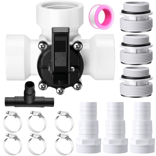 DoubleFill 3 Way Swimming Pool Diverter Valve Hose Adapter with Hose Clamps Replacement Slip Valve Filter Hose Conversion Kit with Seal Ring for 1 1/4 or 1 1/2 Filter Ports (White Hose Adapter)