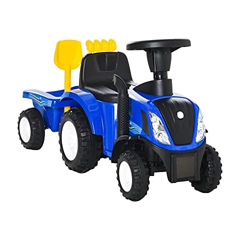 HOMCOM Kinder Rutschauto New Holland Rutscherfahrzeug Kinderauto Kinderfahrzeug Klassische Auto Laufhilfe mit Hupe Kunststoff Metall Blau 91 x 29 x 44 cm Cover