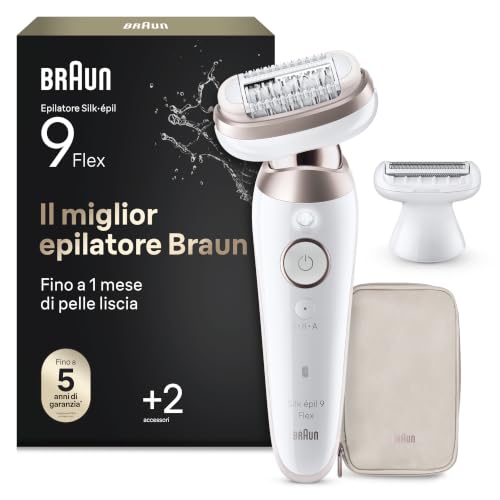 Braun Silk-Épil 9 Flex Epilatore Elettrico Donna, Rasoio Elettrico Donna con Testina Flessibile a 360° per Epilazione Semplice, Wet &amp; Dry, Pelle Liscia a Lungo, Idea Regalo, 9-030 3d, Bianco/rosa