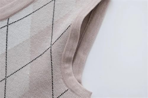 Mnjyihy Men's Sleeveless Knitted Sweater Vest Spring Fall V-Neck Argyle Pattern Pullover Sweater Vest4