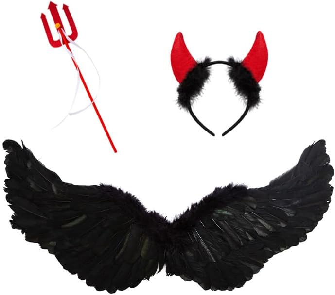 Tkocisa Alas de ángel de Halloween alas de plumas disfraces de ángel de Halloween