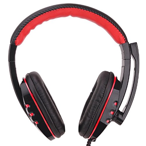 Auriculares com microfone para PS4, Xbox One, 3,5 mm, com cabo, estéreo, controlo de volume para Sony PS4, computador, tablet, portátil, smartphone, Xbox One S, Preto / Vermelho
