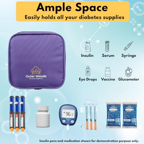 Image of Insulin Cooling Travel Bag for Diabetics | Two Ice Gel Packs | Keep Insulin Cool and Safe for 6-8 Hours | Cooler Pouch Case (Purple)