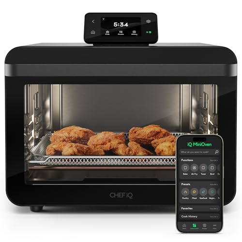 Image of CHEF iQ MiniOven Smart Toaster Oven Air Fryer Combo, 11-in-1 Countertop Convection Oven, Bake, Broil, Air Fry, Broil, Dehydrate, 1750W, 25 Qt Capacity, Fast Cooking with Touchscreen Controls – Black