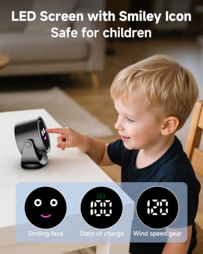YOSHENMO Portable Desk Fan for Bedroom, Turbo Table Fans with smile icon LED Display, 6-inch, 5-Speed Strong Airflow, Low Noise, 360° Adjustable Tilt, Suitable for Home, Office, Outdoor, Ink Black - image 5