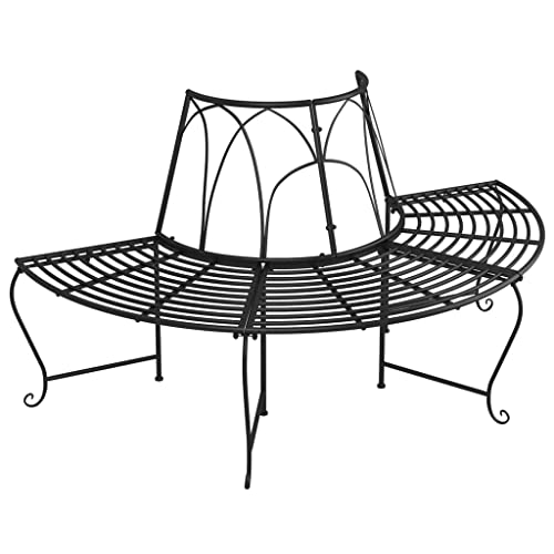 Makastle Banc de Jardin Demi-Circulaire en Métal 159 cm Banc Tour d'arbre Banquette Demi-Rond, Noir Acier