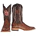 Vaccari Men's Cooper Genuine Brown Distressed Ostirich Print Leather OU Sooners Embroidery Broad Square Toe Cowboy Boots - 8